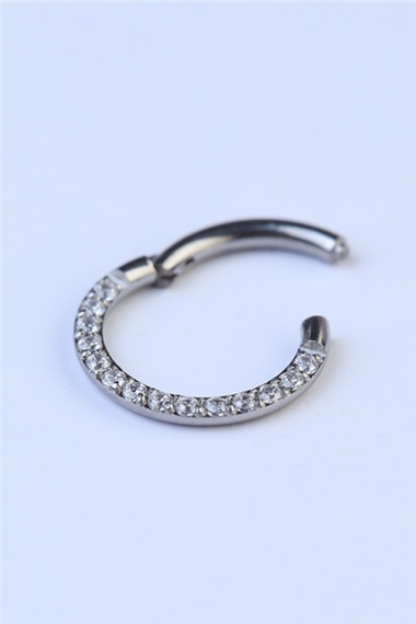 Yanı Taşlı Gizli Kilit Halka Küçük Boy Silver Piercing