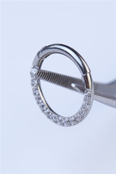 Yanı Taşlı Gizli Kilit Halka Küçük Boy Silver Piercing