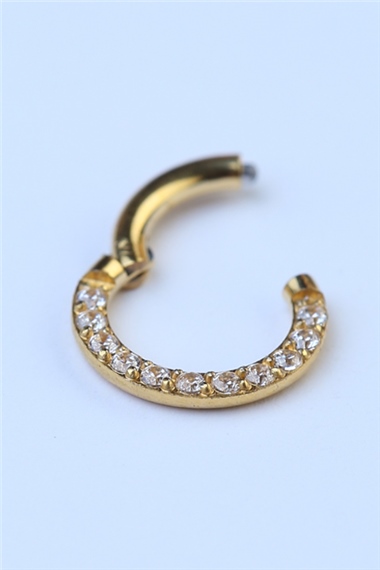 Yanı Taşlı Gizli Kilit HalkaMini Boy Gold Piercing