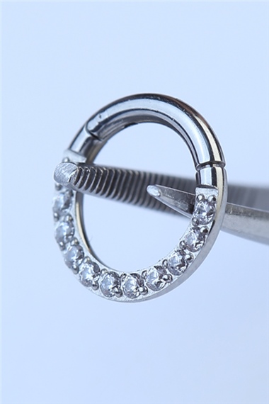 Yanı Taşlı Gizli Kilit HalkaMini Boy Silver Piercing