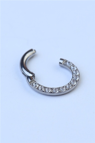 Yanı Taşlı Gizli Kilit HalkaMini Boy Silver Piercing