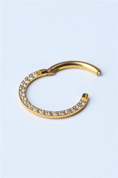 Yanı Taşlı Gizli Kilit Orta Boy Halka Gold Piercing