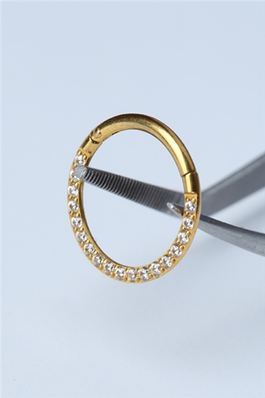 Yanı Taşlı Gizli Kilit Orta Boy Halka Gold Piercing