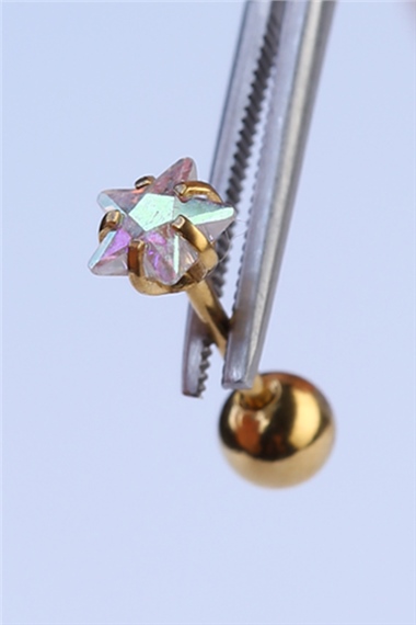 Yıldız Taş Hologram Büyük Boy Gold Piercing