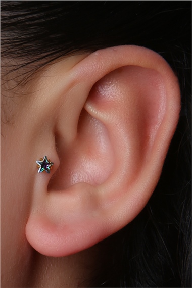 Yıldız Taş Koyu Hologram Gold Piercing