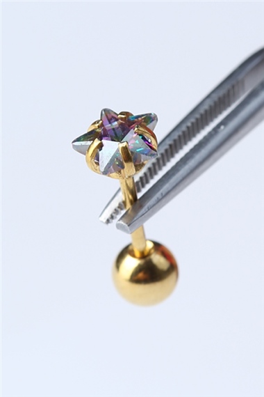 Yıldız Taş Koyu Hologram Gold Piercing