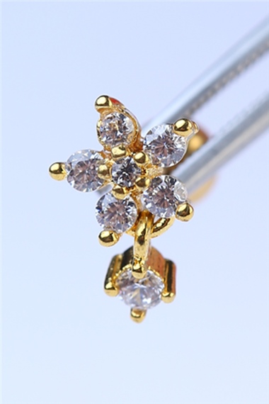 Yuvarlak Çiçek Sallantı Taş Gold Piercing