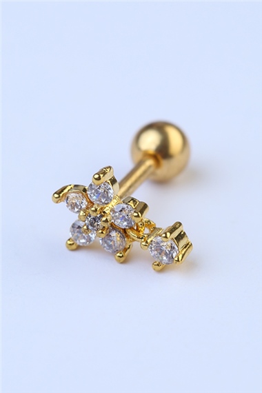 Yuvarlak Çiçek Sallantı Taş Gold Piercing