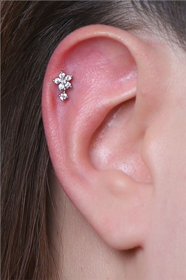 Yuvarlak Çiçek Sallantı Taş Silver Piercing