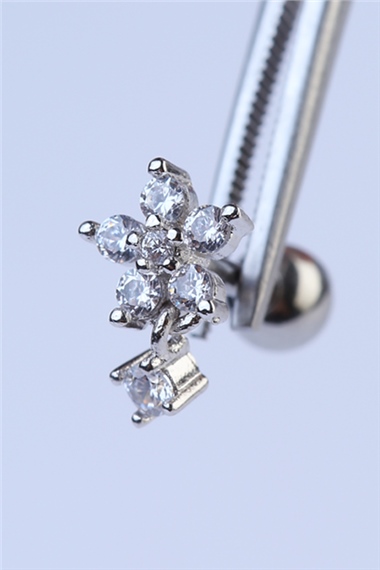 Yuvarlak Çiçek Sallantı Taş Silver Piercing