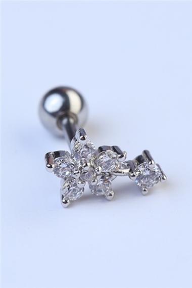 Yuvarlak Çiçek Sallantı Taş Silver Piercing