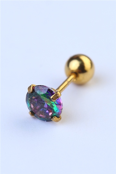 Yuvarlak Taş Koyu Hologram Büyük Boy Gold Piercing