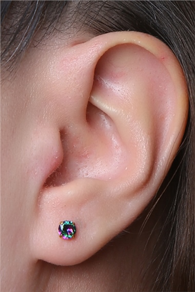 Yuvarlak Taş Koyu Hologram Büyük Boy Gold Piercing