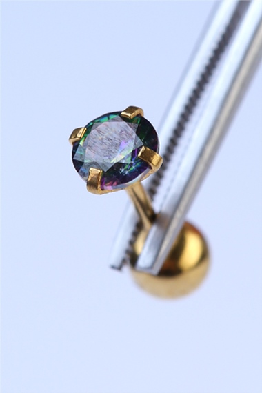 Yuvarlak Taş Koyu Hologram Orta Boy Gold Piercing