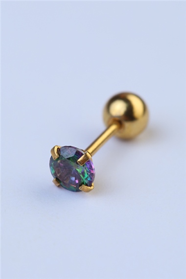 Yuvarlak Taş Koyu Hologram Orta Boy Gold Piercing
