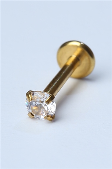 Yuvarlak Taş Labret Küçük Boy Gold Piercing 
