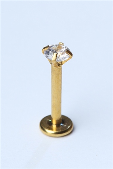 Yuvarlak Taş Labret Küçük Boy Gold Piercing 