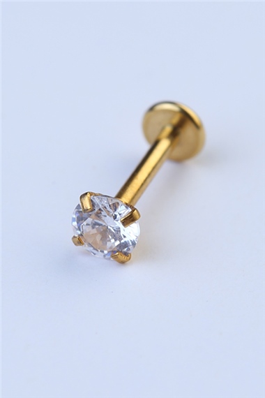 Yuvarlak Taş Labret Orta Boy Gold Piercing