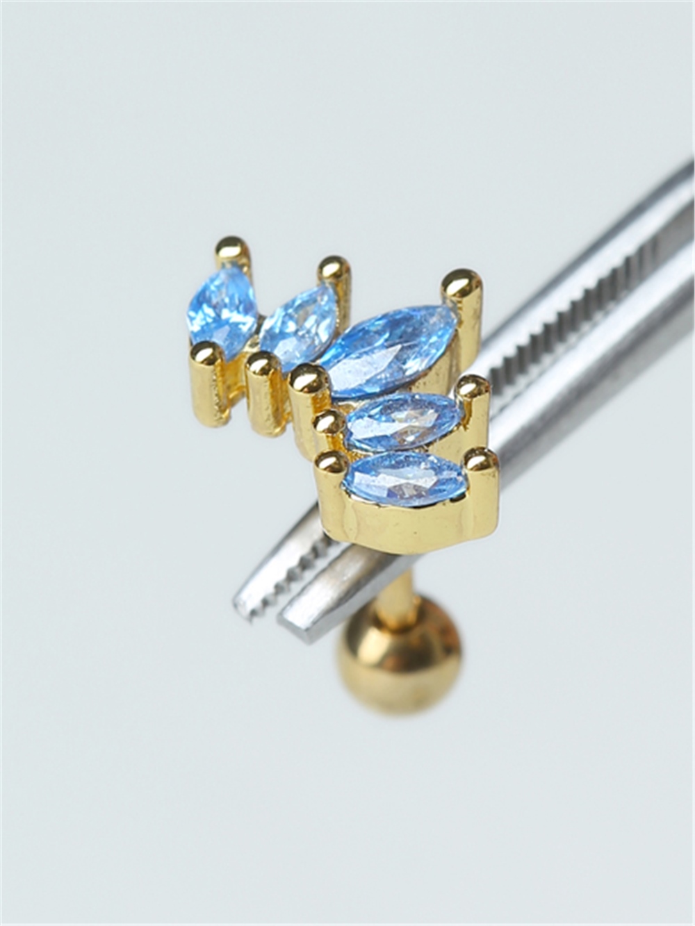 Beşli Markiz Mavi Taş Gold Piercing