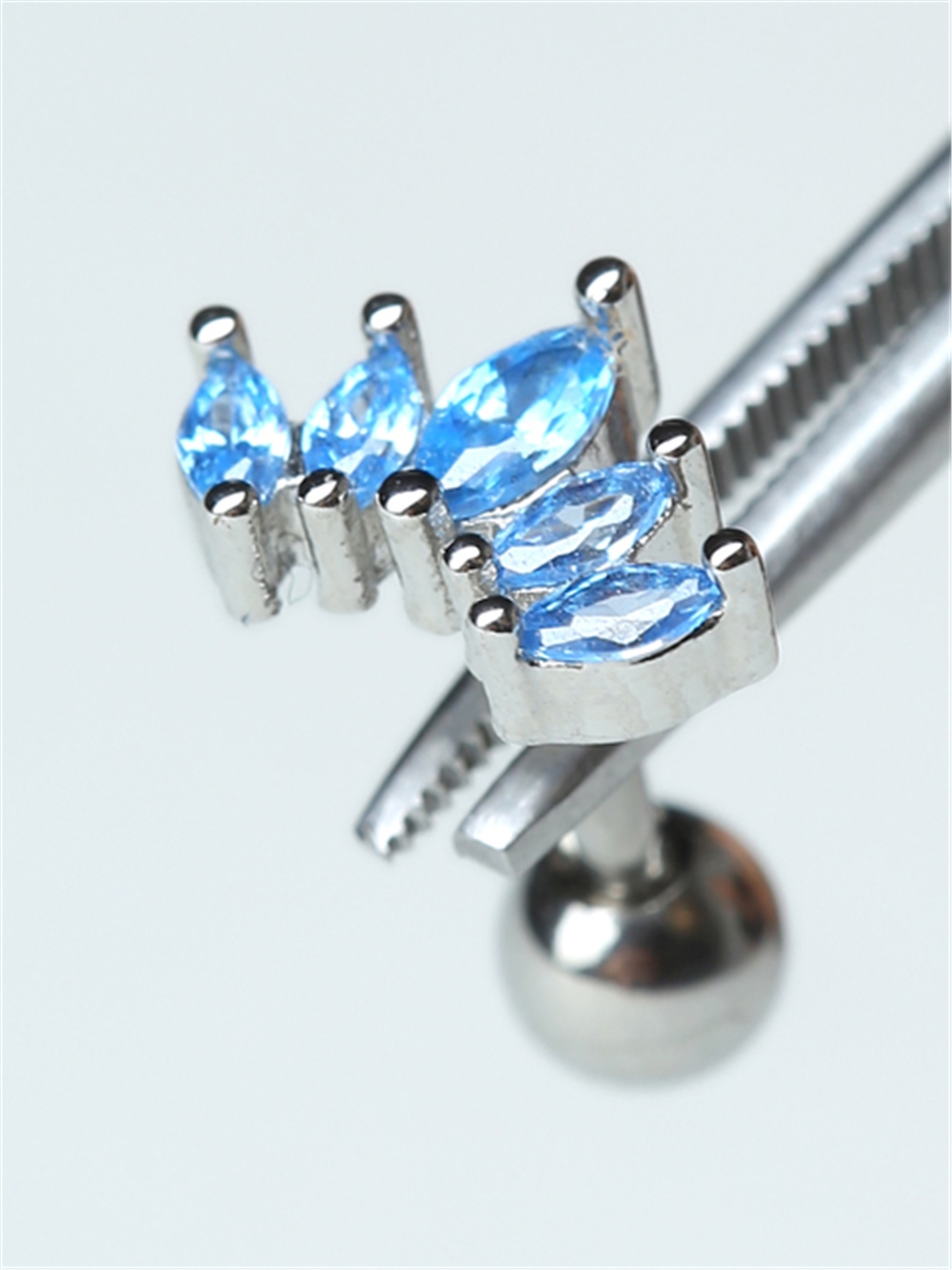 Beşli Markiz Mavi Taş Silver Piercing