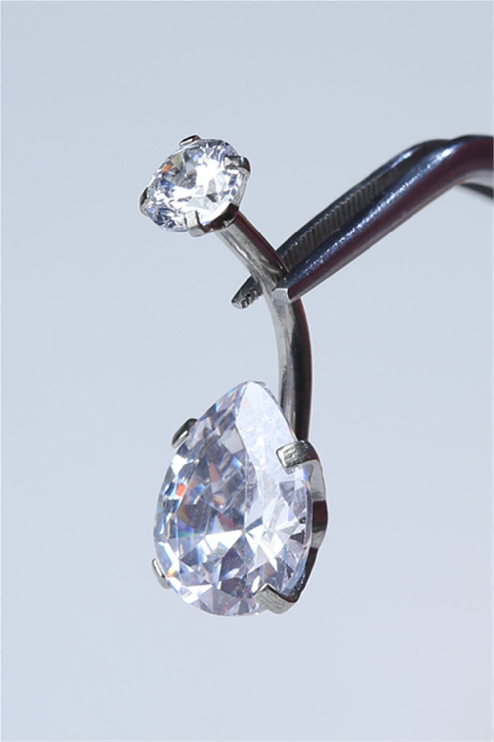 Beyaz Damla Taş Büyük Boy Göbek Silver Piercing