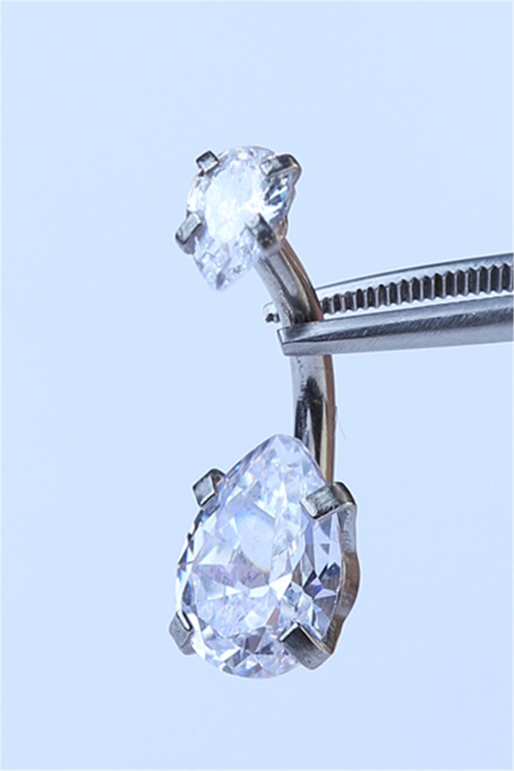 Beyaz Damla Taş Orta Boy Göbek Silver Piercing
