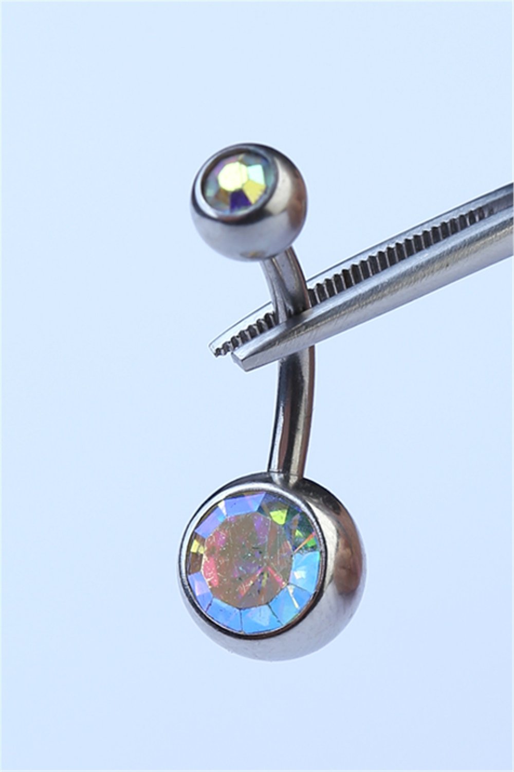 Düz Hologram Taşlı Göbek Silver Piercing