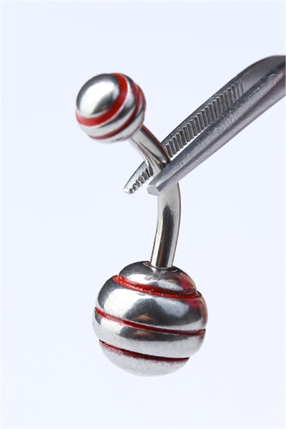 Düz Kırmızı Çizgili Göbek Silver Piercing