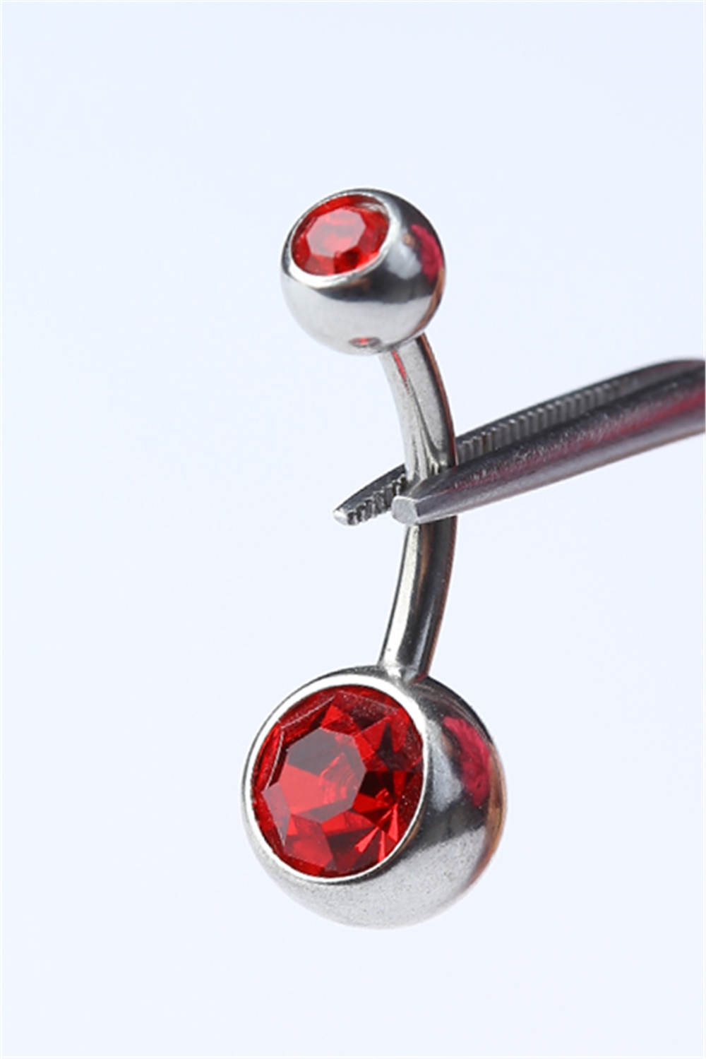 Düz Kırmızı Taşlı Göbek Silver Piercing