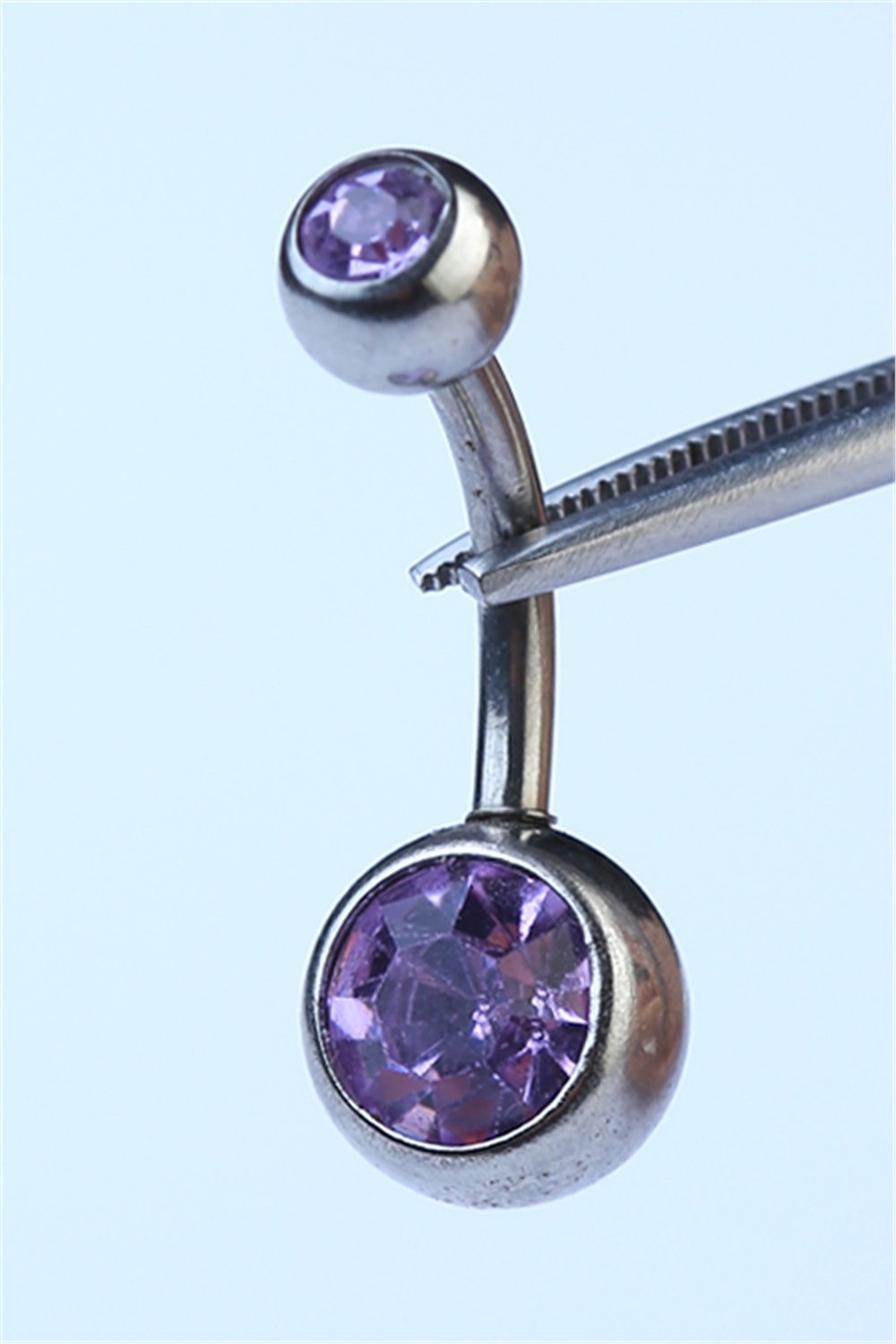 Düz Lila Taşlı Göbek Silver Piercing