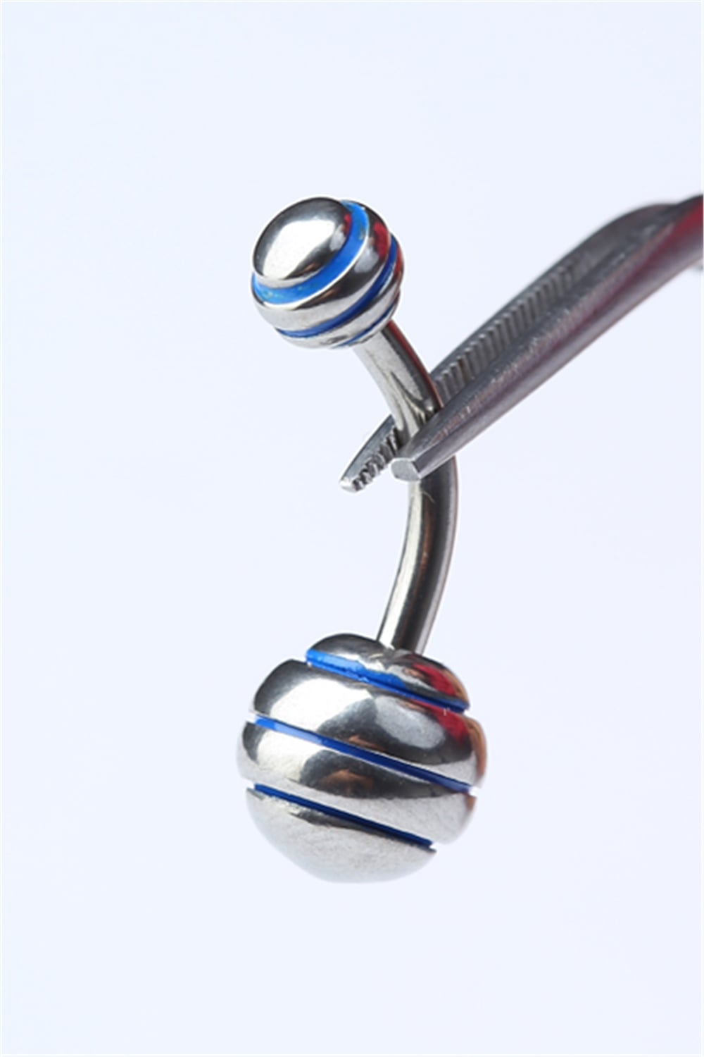 Düz Mavi Çizgili Göbek Silver Piercing