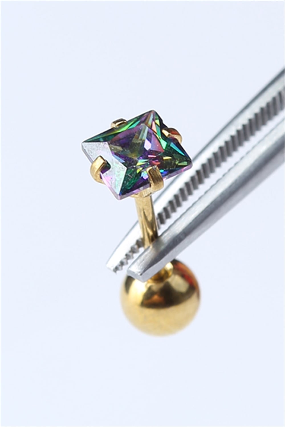 Kare Taş Koyu Hologram Gold Piercing