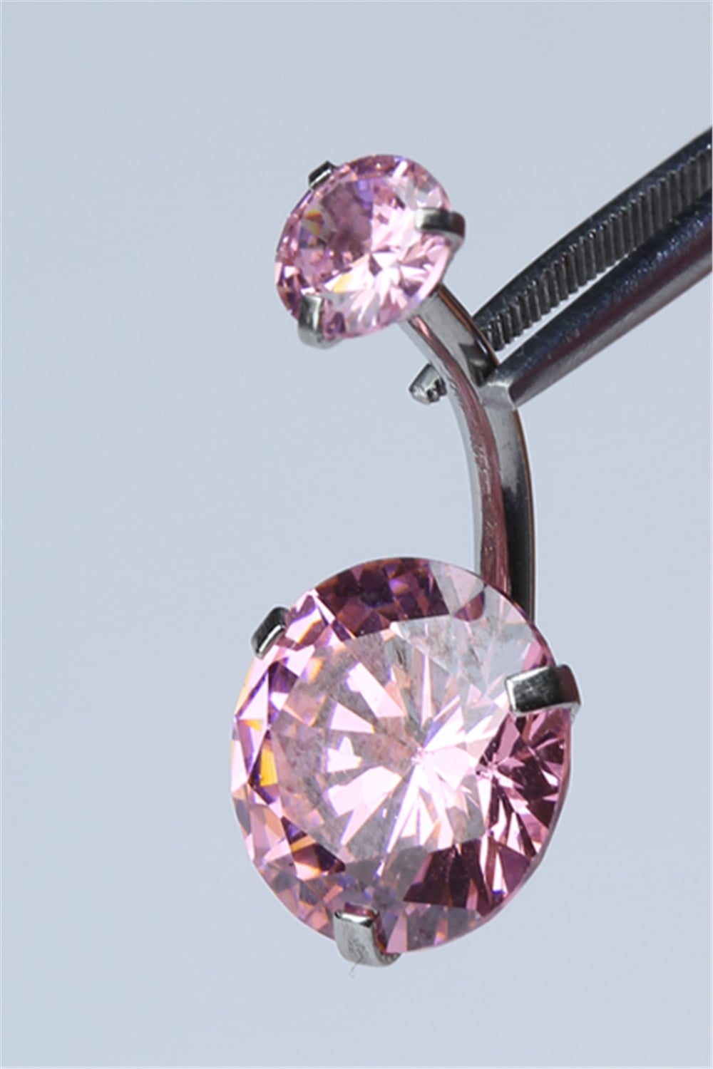 Pembe Tek Taş Büyük Boy Göbek Silver Piercing   