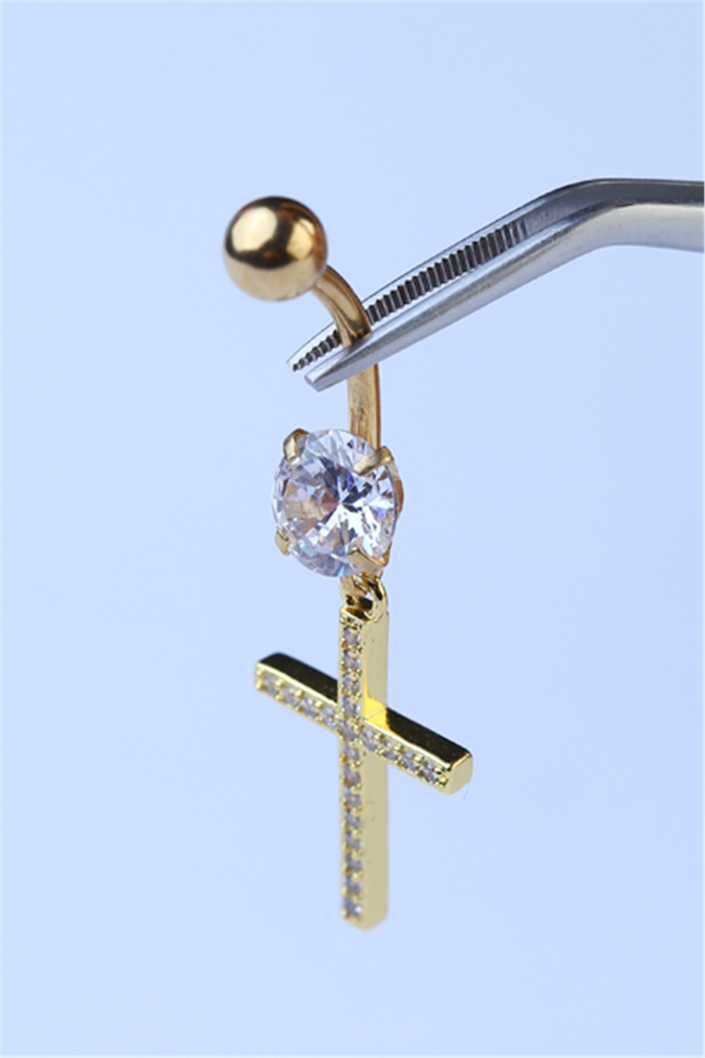 Sallantı Haç Göbek Gold Piercing