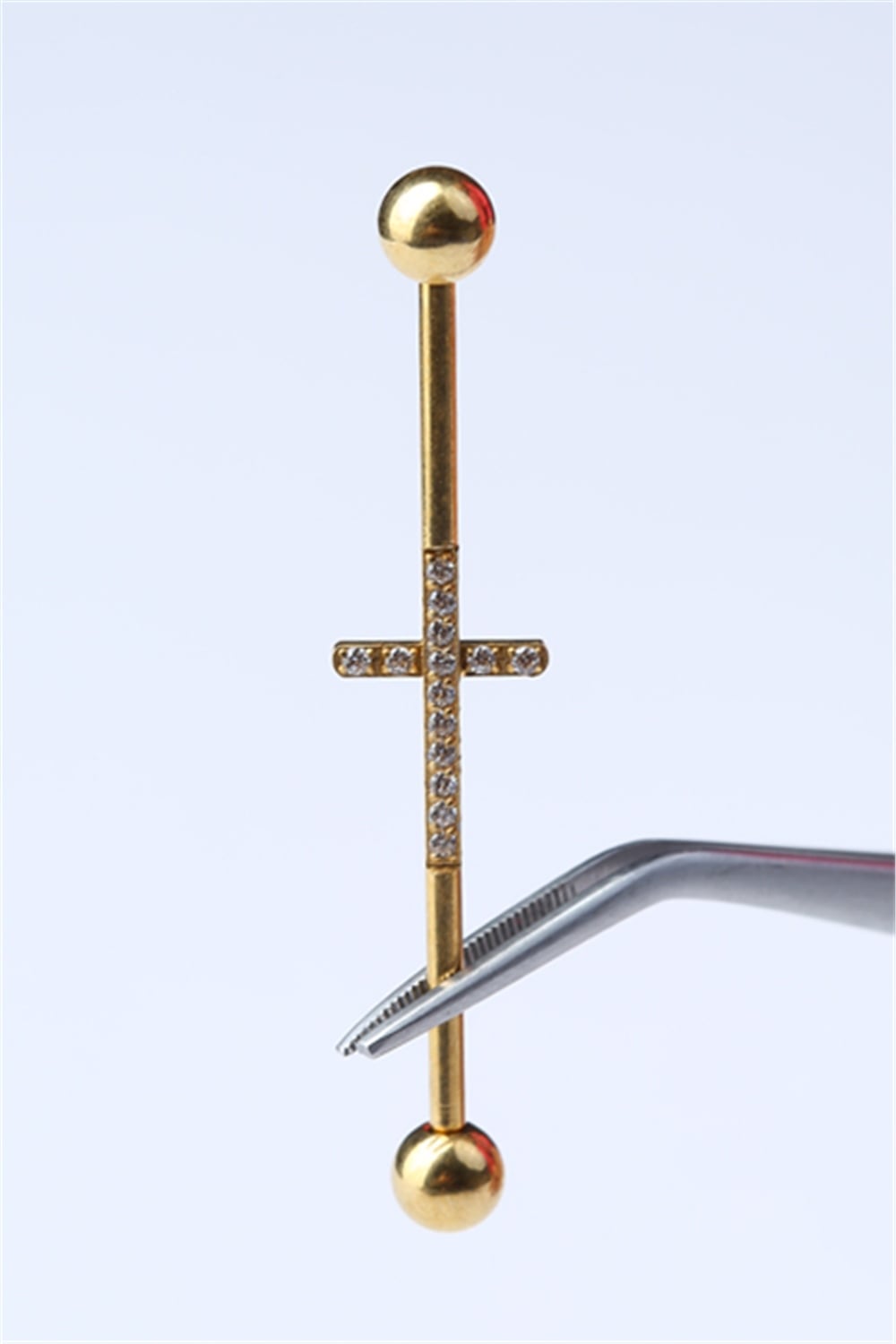 Taşlı Haç Model Köprü Gold Piercing 