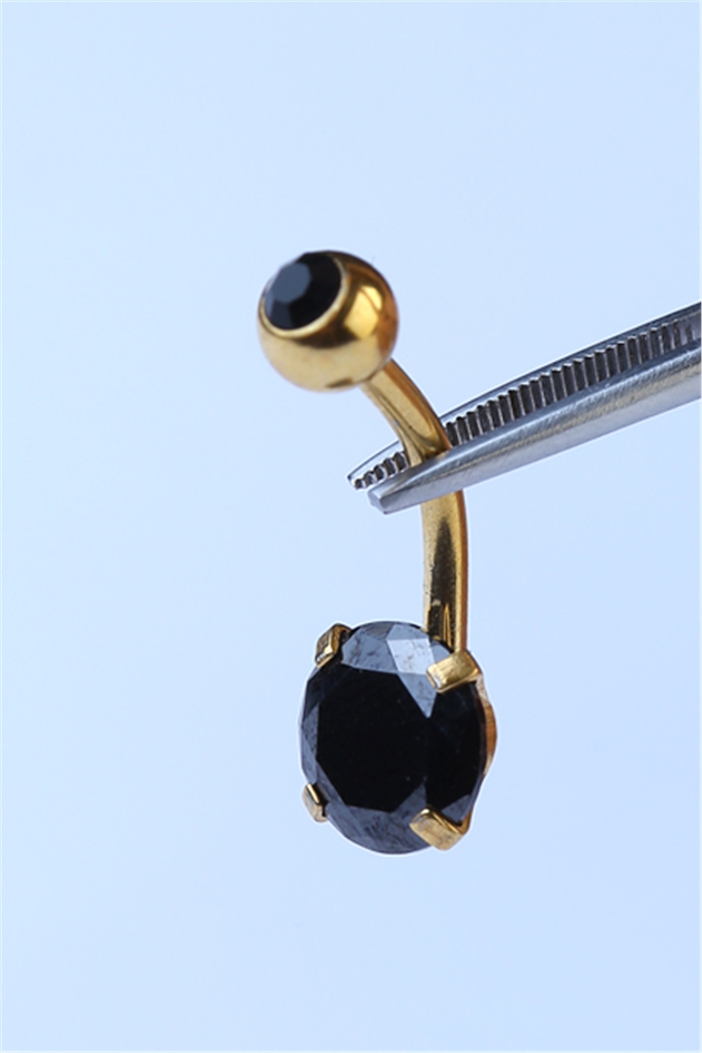 Topu Taşlı Siyah Taş Göbek Gold Piercing