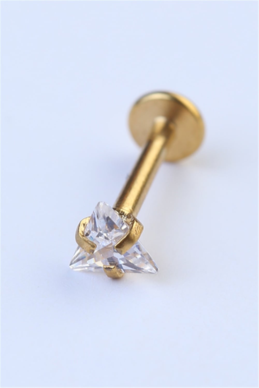 Üçgen Taş Labret Orta Boy Gold Piercing