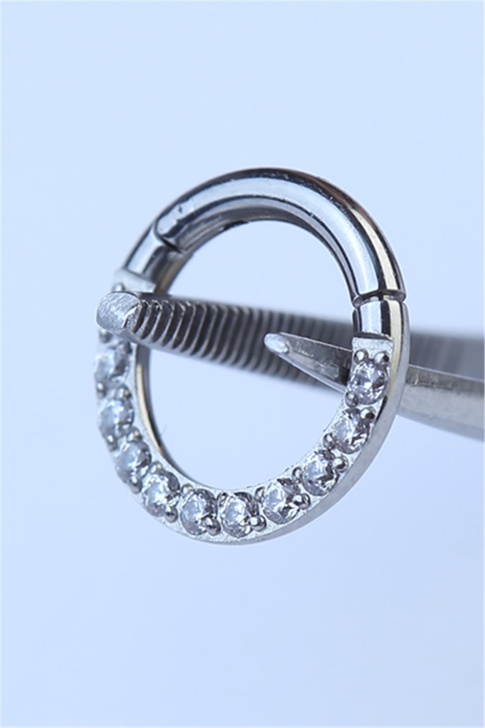Yanı Taşlı Gizli Kilit HalkaMini Boy Silver Piercing