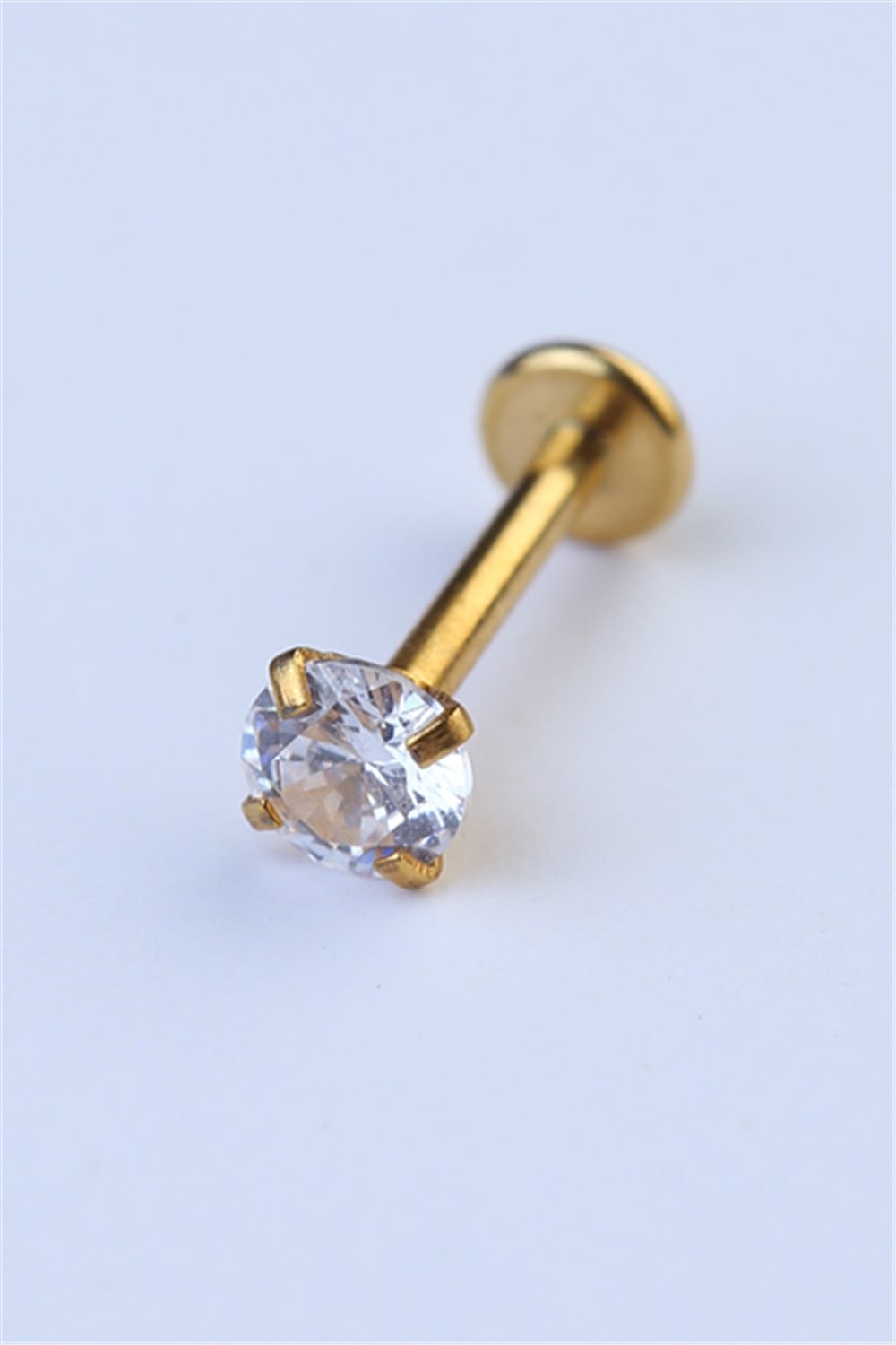 Yuvarlak Taş Labret Orta Boy Gold Piercing