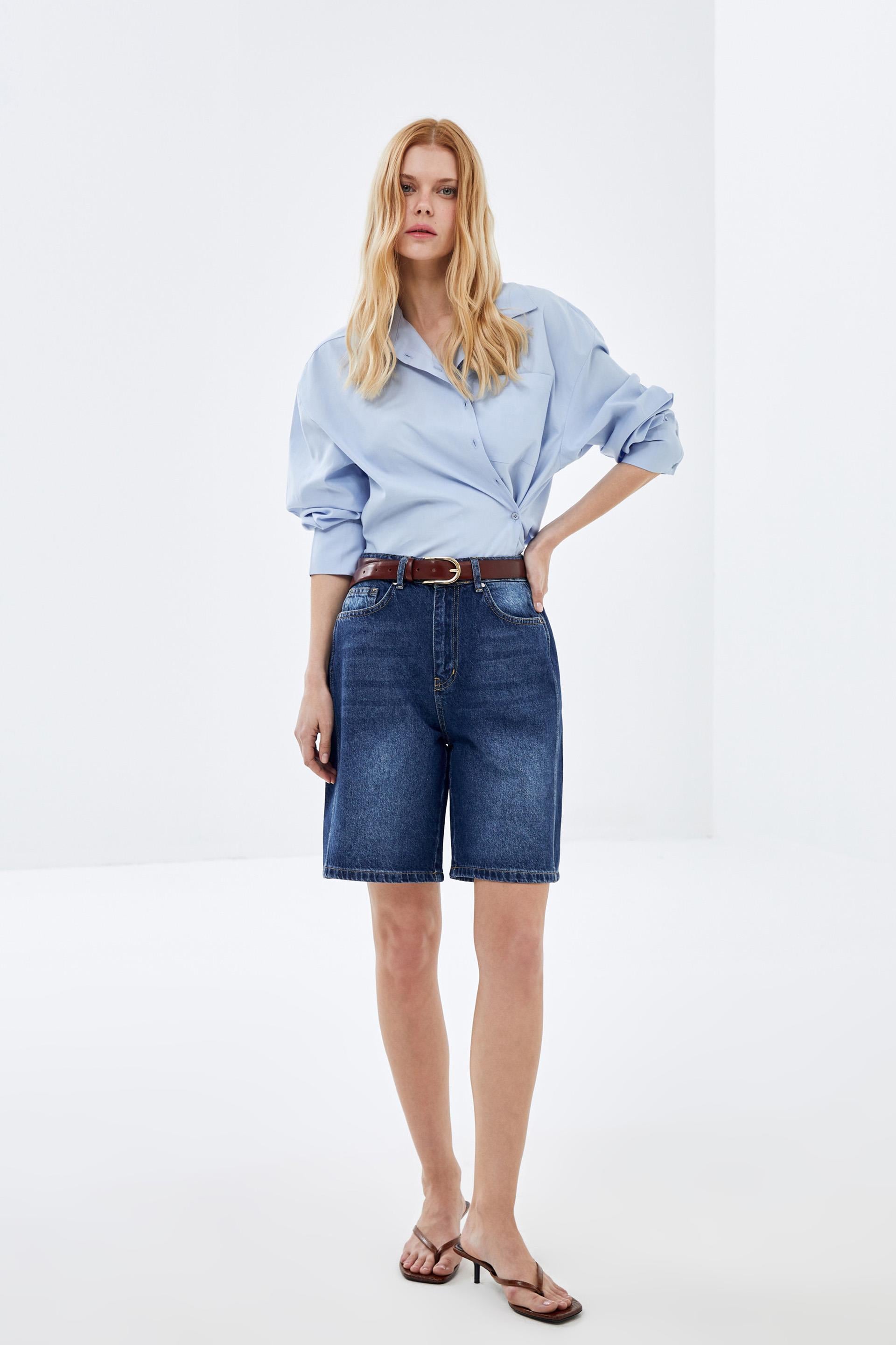 Koyu Mavi Vintage Sustainable Denim Şort