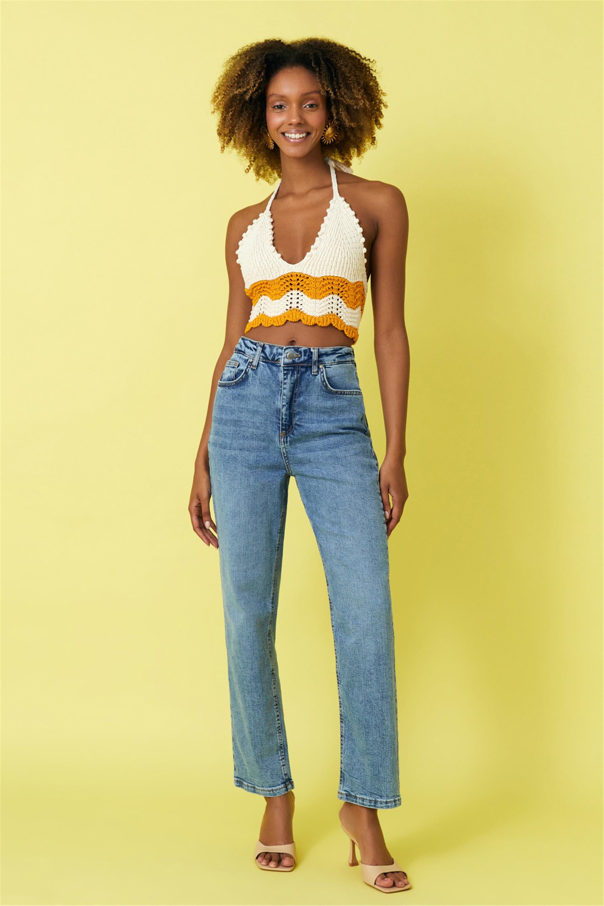 Likralı Straight Kalıp Jean Pantolon 