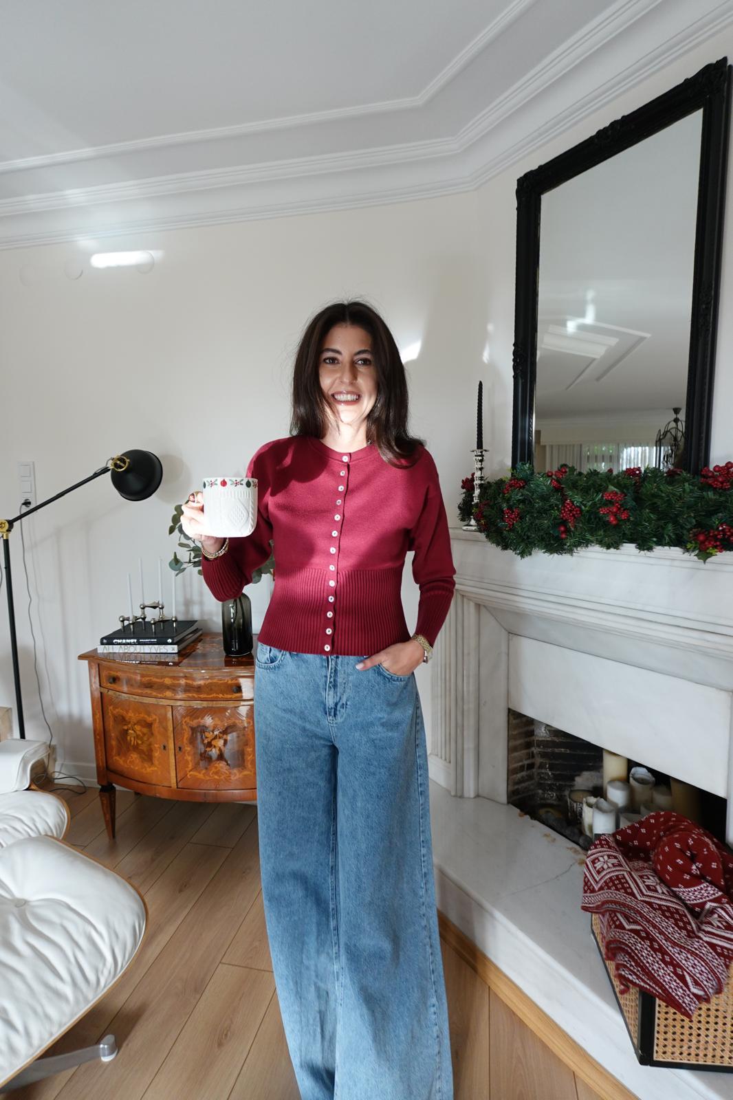 Pieces of Melon x Narod Bıçakçı Bordo Sedef Düğmeli Yumuşak Tuşeli Triko Hırka