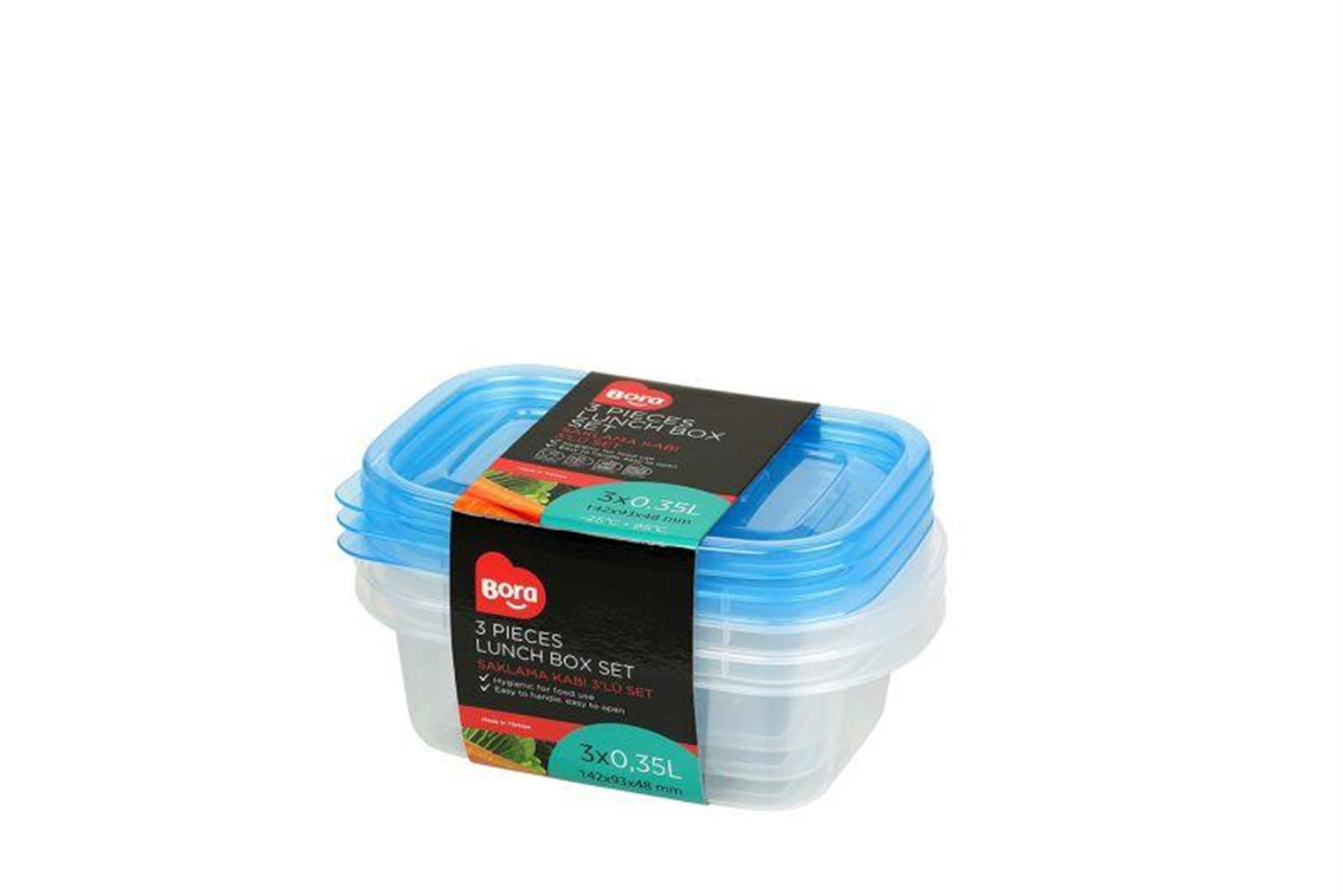 Bora Plastik Saklama Kabı Dikdörtgen 3'lü Set 350 ml BO533
