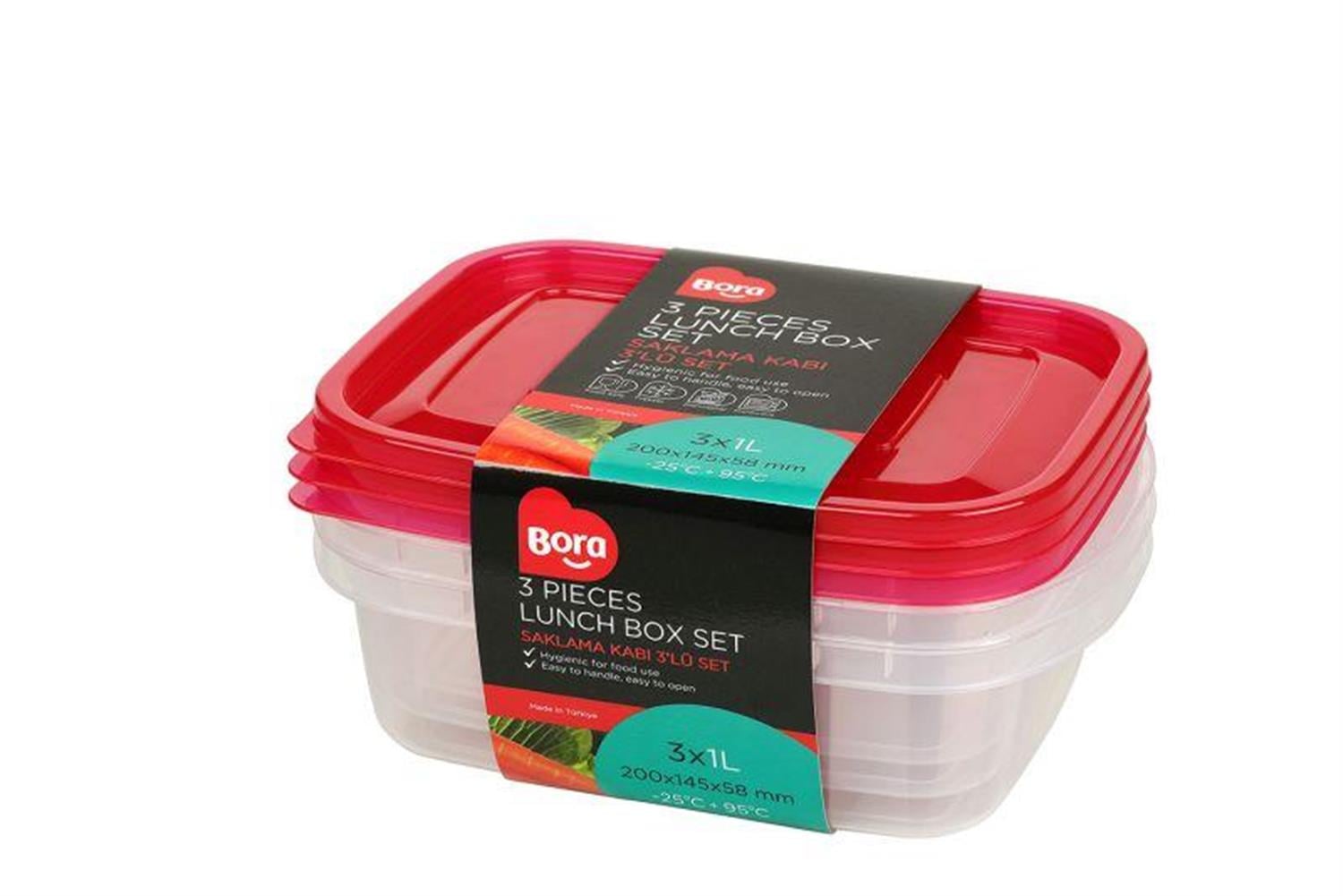 Bora Plastik Saklama Kabı Dikdörtgen 3'lü Set 1 Lt BO535