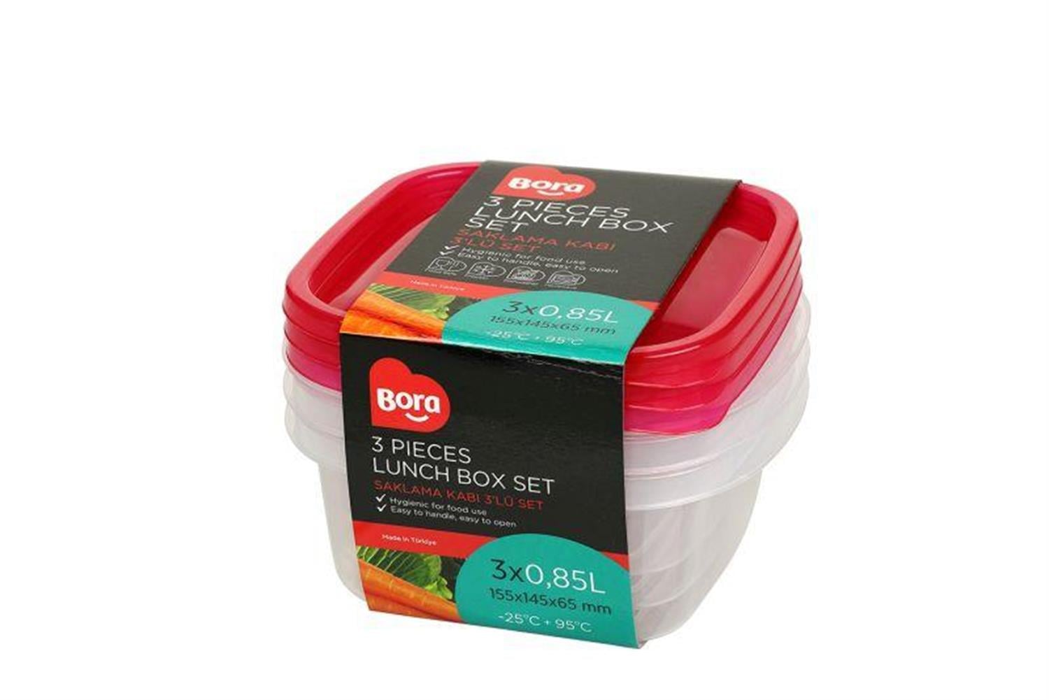 Bora Plastik Saklama Kabı Kare 3'lü Set 850 ml BO531