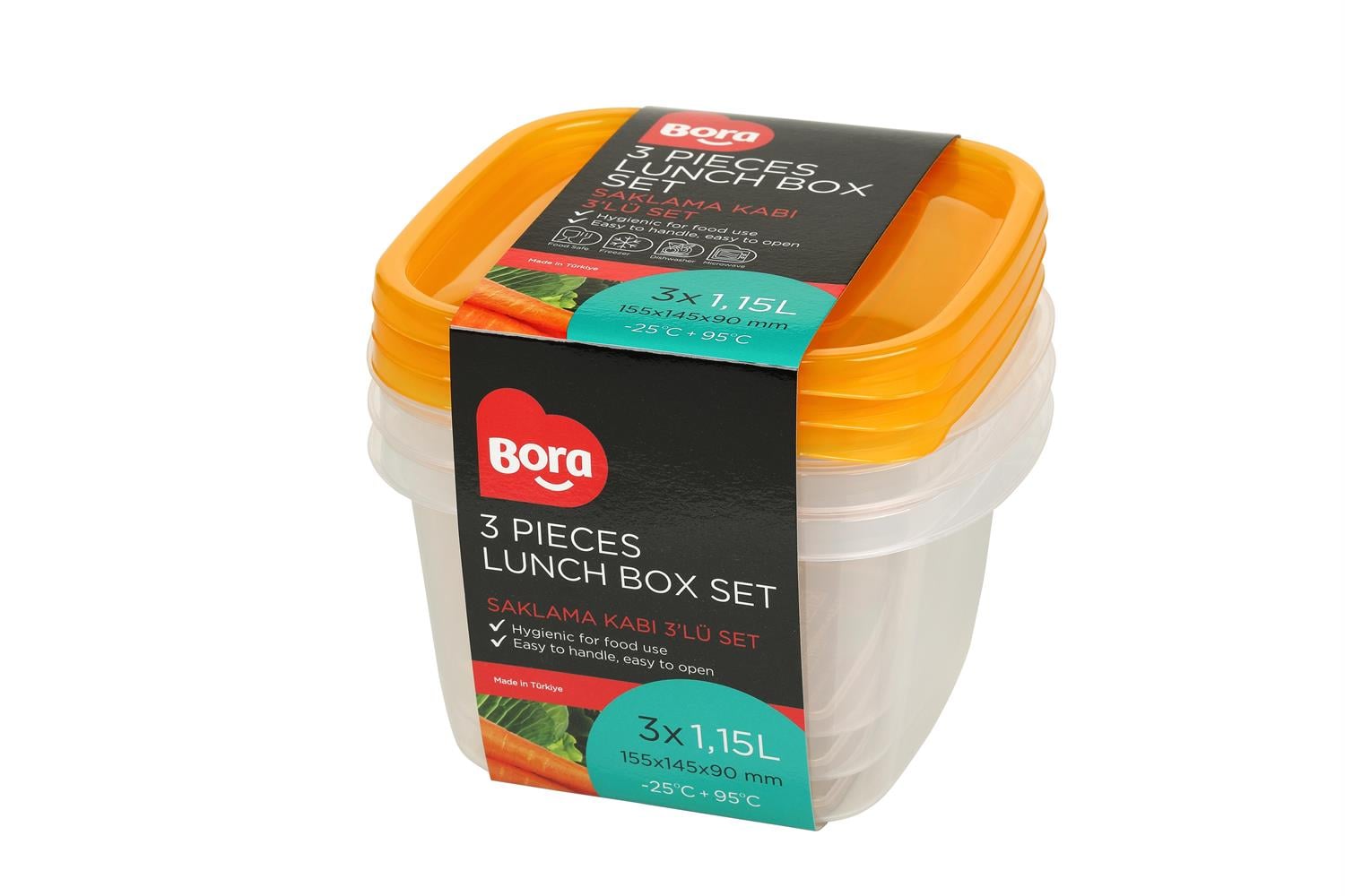Bora Plastik Saklama Kabı Kare 3'lü Set 1,15 Lt BO532