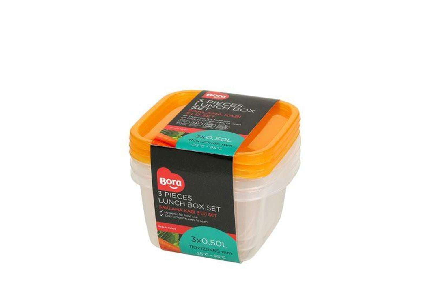 Bora Plastik Saklama Kabı Kare 3'lü Set 500 ml BO546