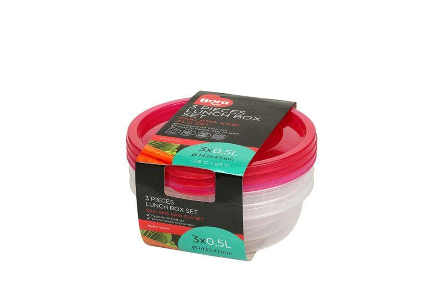 Bora Plastik Saklama Kabı Yuvarlak 3'lü Set 500 ml BO549