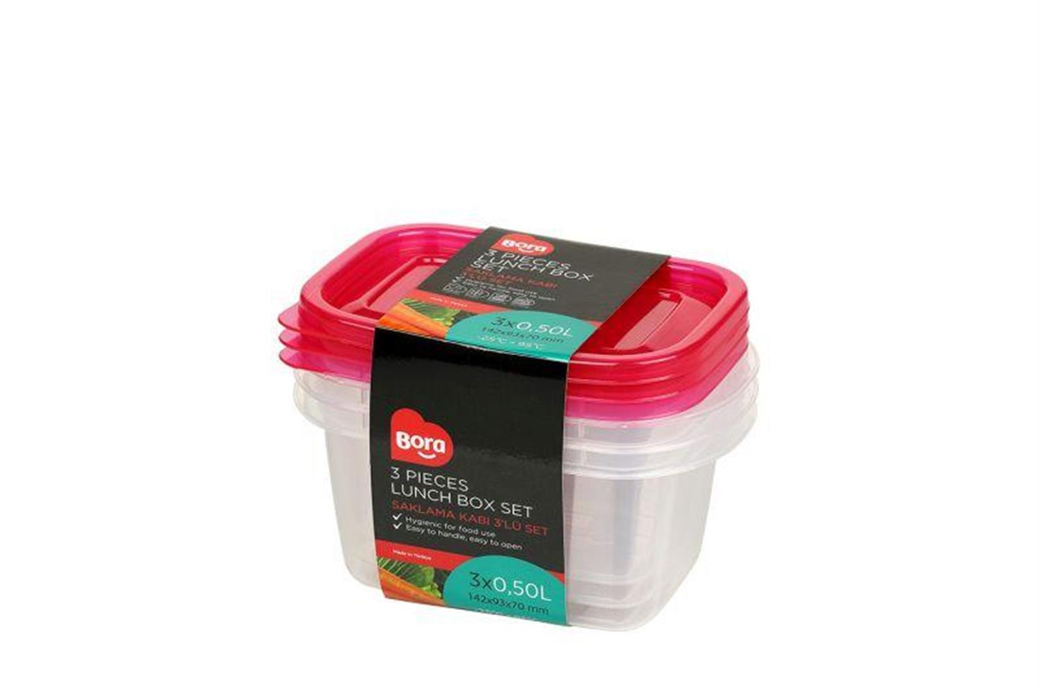 Bora Plastik Saklama Kabı Dikdörtgen 3'lü Set 500 ml BO534