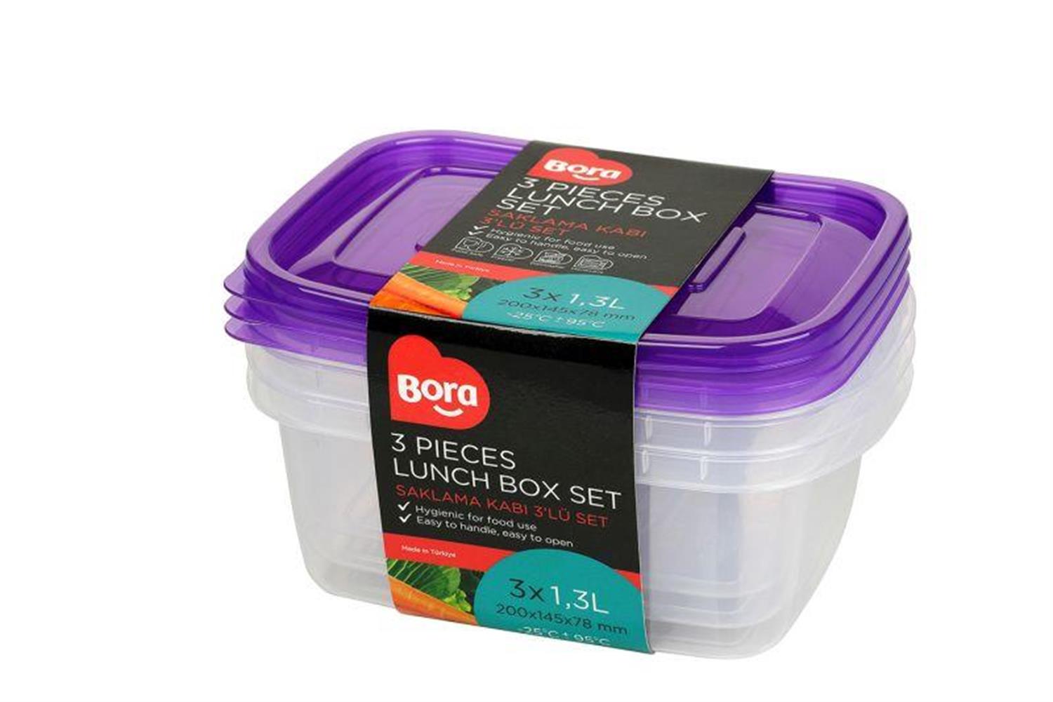 Bora Plastik Saklama Kabı Dikdörtgen 3'lü Set 1,3 Lt BO536